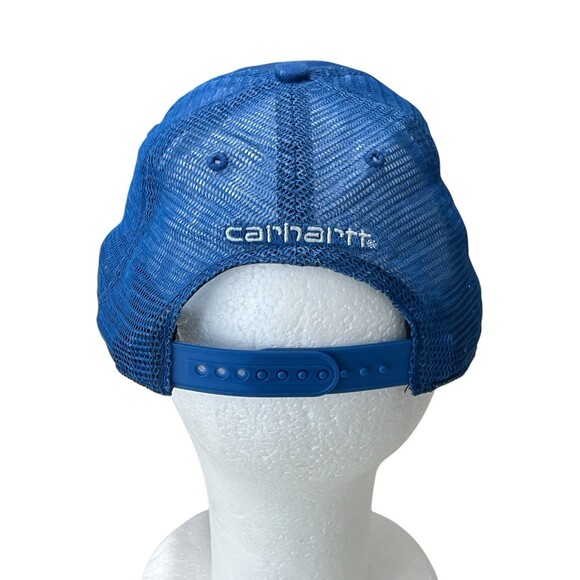Carhartt Logo Mesh Trucker Hat Cap Snapback Mesh Back Blue Adjustable AH0286 - Picture 4 of 6
